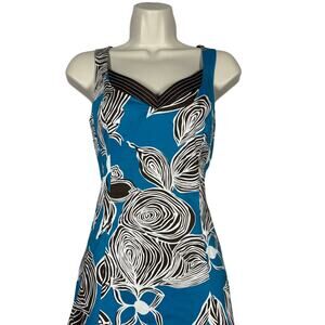Nine West Fit and Flare Dress Mid Mod Print Casual Party Teal Brown - 6
